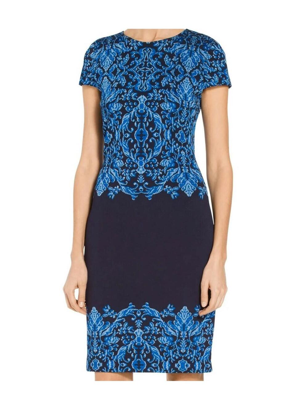 St. John Brocade Graphic short sleeve dress Cobalt multi size 4